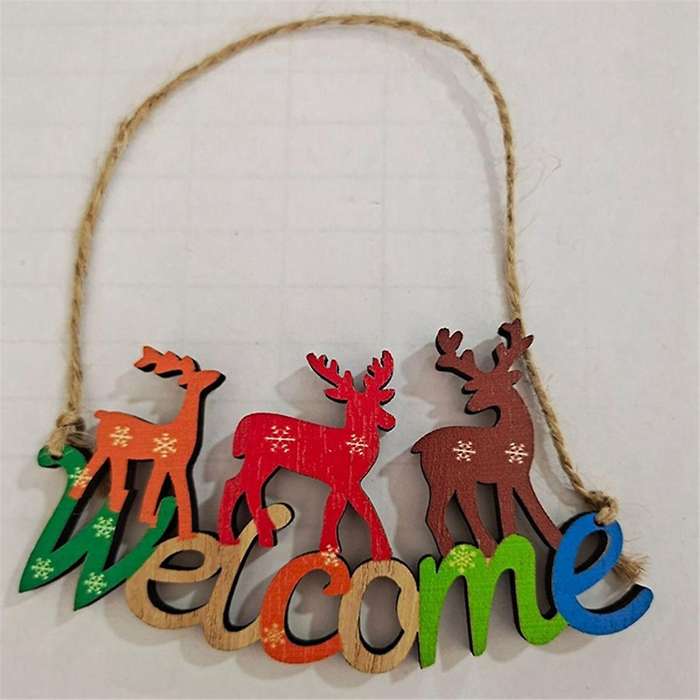 Christmas Welcome Sign for Front Door -Colored Letters Wooden Wall Hanging Sign Christmas Tree Door