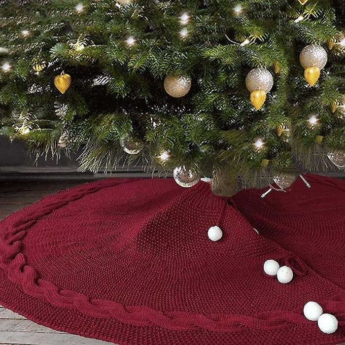 Christmas Tree Skirt, 48 Inches Traditional Knitted Rustic Tree Skirt, Skirt for Xmas Holiday Decora