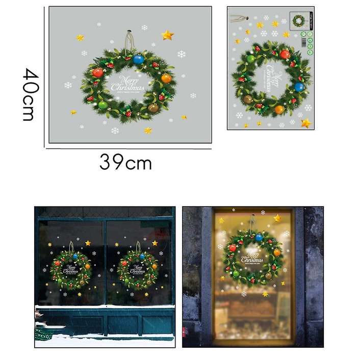 Christmas Wreath Wall Stickers Window Glass Festival Decals Santa Murals New Year Christmas Decorat
