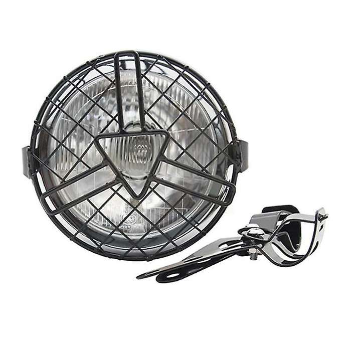 Chrome+Clear 6.5 Inch Retro Motorcycle Headlight Grill Side Mount Cover with Bracket Universal Mesh