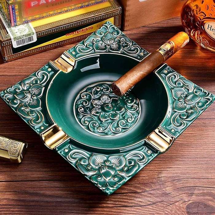 Cigar Ashtray Cigar Holder Ceramic Ashtray Retro Pattern Tray Design for Outdoor Patio Household Off