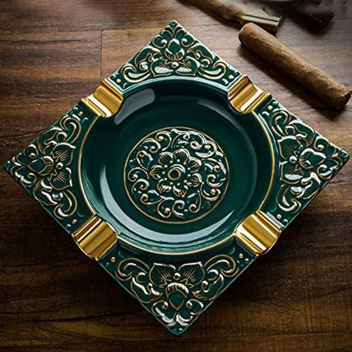 Cigar Ashtray Cigar Holder Ceramic Ashtray Retro Pattern Tray Design for Outdoor Patio Household Off