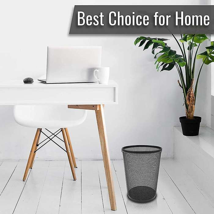 Circular Black Mesh Waste Waste Paper Bin Basket, Metal Trash Bin for Kitchen, Home Offices, Dorm R