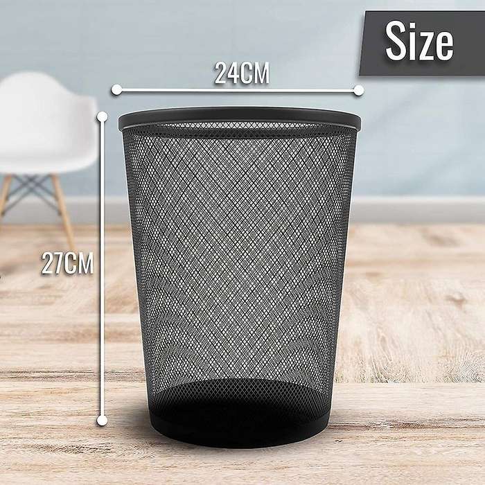 Circular Black Mesh Waste Waste Paper Bin Basket, Metal Trash Bin for Kitchen, Home Offices, Dorm R