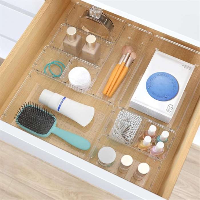 Clear Plastic Drawer Storage Box Set, Desk Drawer Storage Tray, for Cosmetics, Jewelry, Kitchen Uten