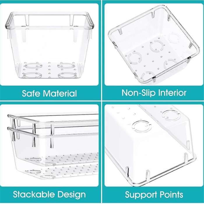 Clear Plastic Drawer Storage Box Set, Desk Drawer Storage Tray, for Cosmetics, Jewelry, Kitchen Uten