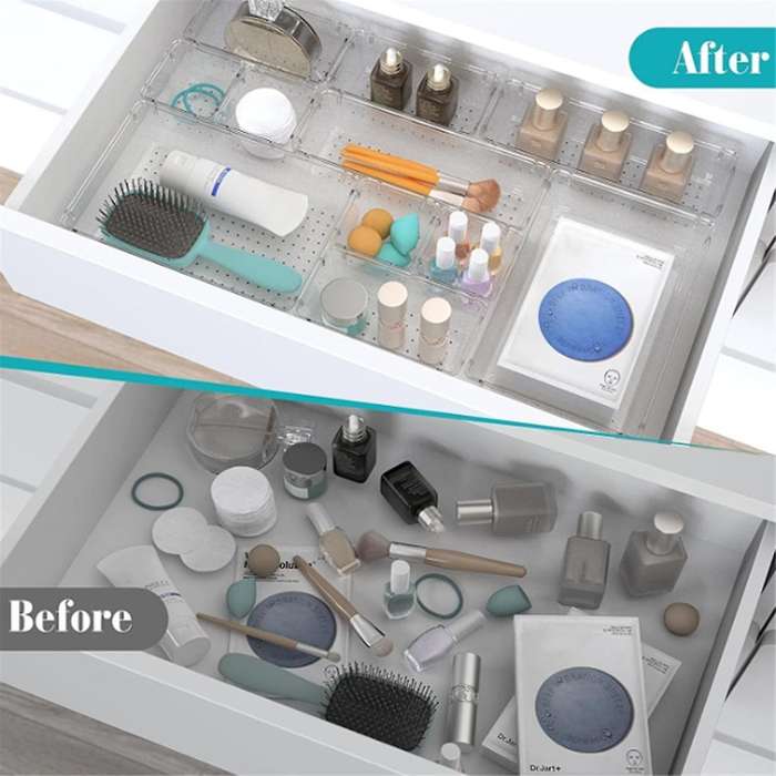 Clear Plastic Drawer Storage Box Set, Desk Drawer Storage Tray, for Cosmetics, Jewelry, Kitchen Uten