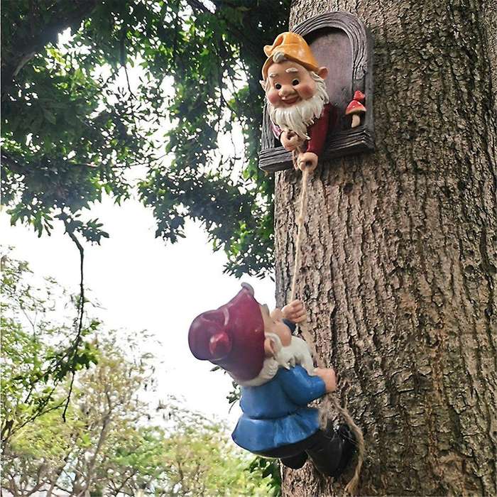 Climbing Gnomes Tree Face Decor Outdoor for Yard, Adorable Gnome Tree Hugger Fairy Door Statue for T