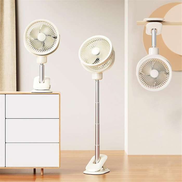 Clip on Desk Fan, Portable Telescopic Floor Fan, 4 Speeds with LED Light, Oscillating Desk Clip on F