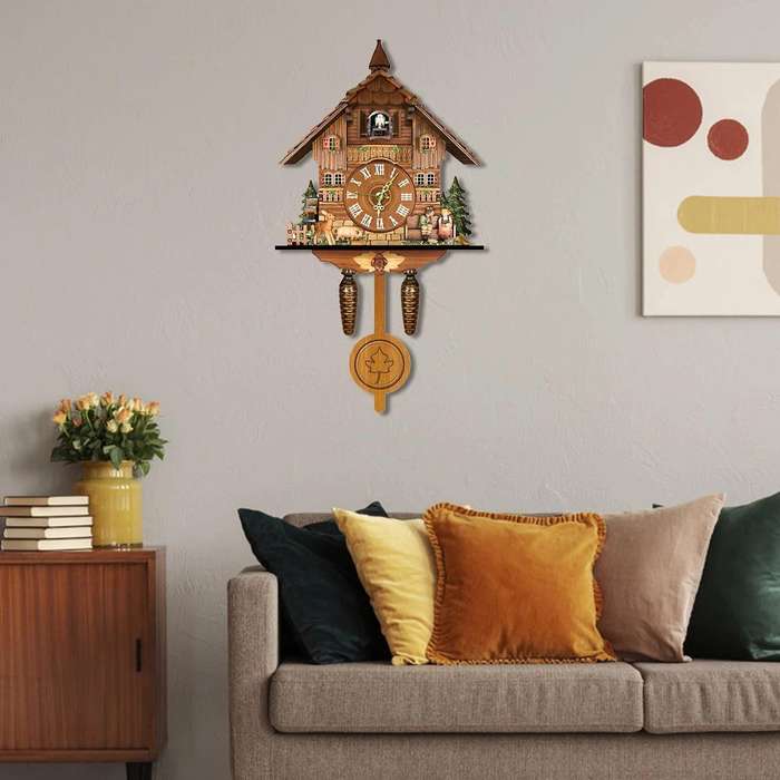 Clock Living Room Wall Clock Retro Style Forest Alarm Clock Wall Watch Children Decorations Home A