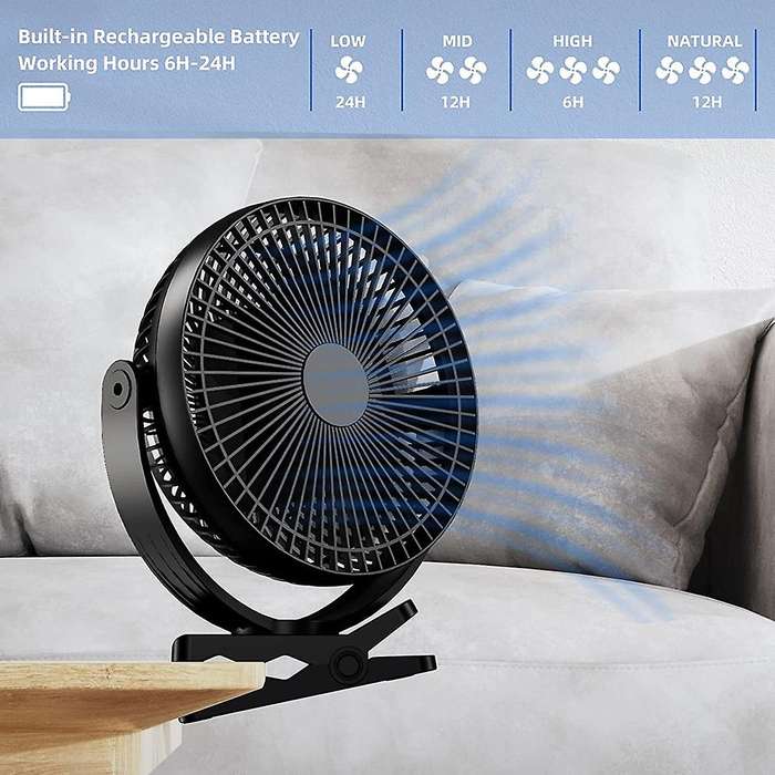Clip Fan, 8 Inch Mini Quiet Desk Fan, USB Rechargeable Battery Operated Clip on Fan, USB Desk Fan, P