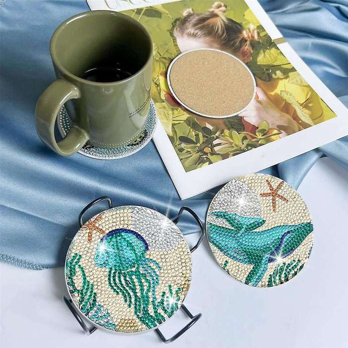 Coasters with Holder,8pcs 5d Ocean Diamond Art Kits for Adults Kids,small Diy Kits