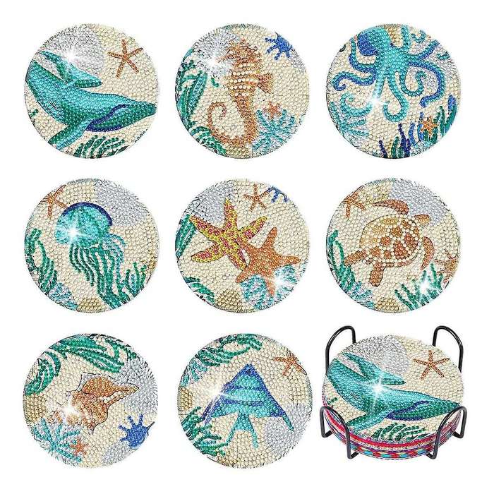 Coasters with Holder,8pcs 5d Ocean Diamond Art Kits for Adults Kids,small Diy Kits