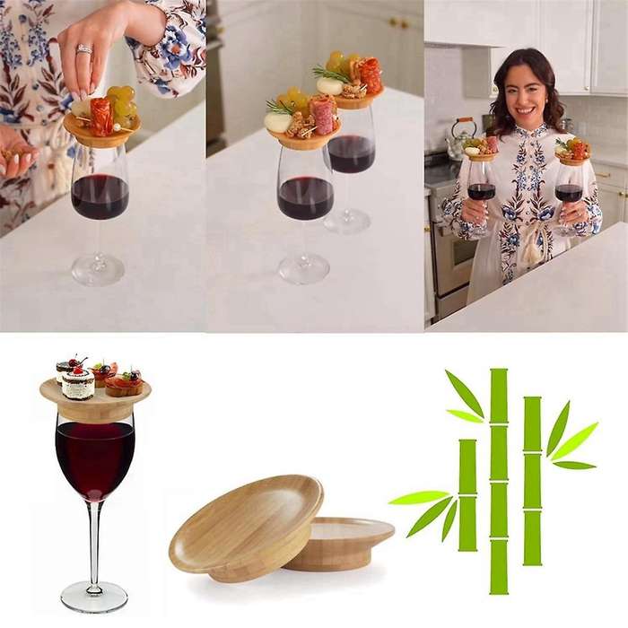 Coasters Set of 4 Wine Glass Topper, 4Inch Wine Glass Charcuterie Topper Bamboo Wine Glass Topper C