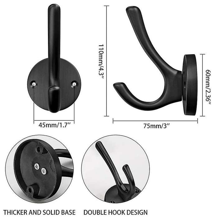 Coat Heavy Duty 4 Pack Black Hooks for Hanging Coats and Hat Door Towel Hooks for Bathrooms Wall Bl