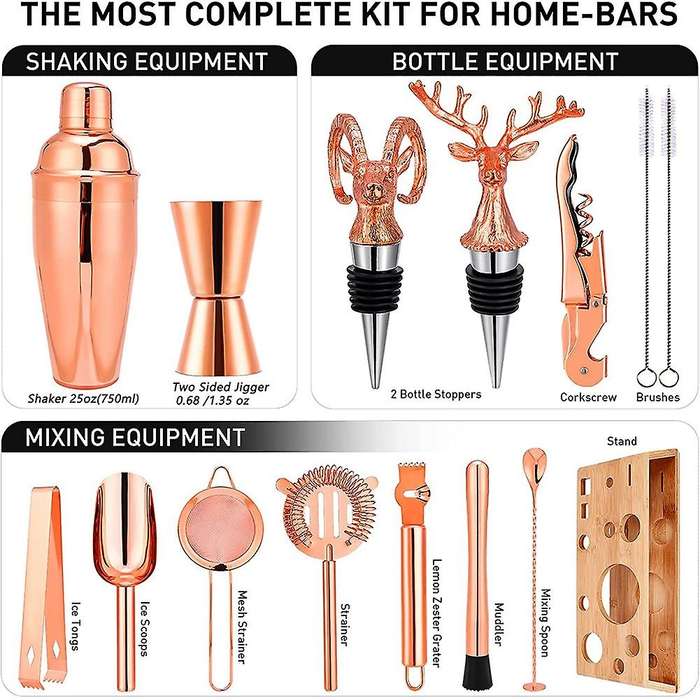 Cocktail Bar Shaker Set Bartender Kit with Stand, Cocktail Bar Set Bar Kit for the Home Bartending A