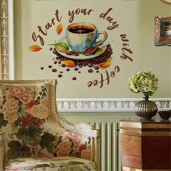 Coffee Cup Wall Stickers Restaurant Background Decoration Mural for Cafe Kitchen Room Home Decor Sel
