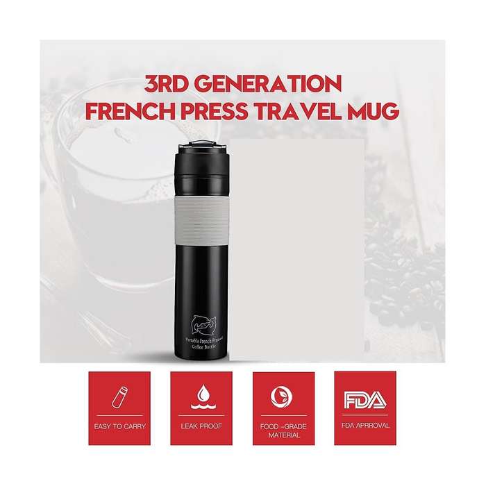 Coffee Maker French Press Travel Coffee Mug Portable Tea and Coffee Maker Bottle, Hot and Cold Coff