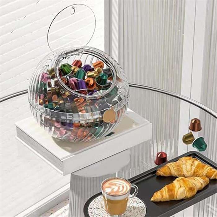Coffee Pod Holder with Lid, Clear Plastic Coffee Pod Storage Box Hand Plastic, Stylish and High-volu