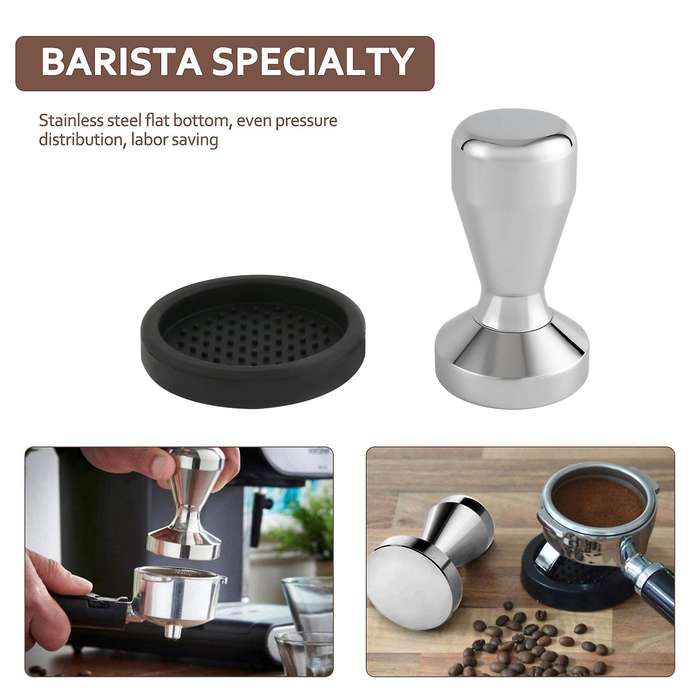 Coffee Tamper, Espresso Coffee Press 49mm Tamper Coffee with Silicone Tamper Mat