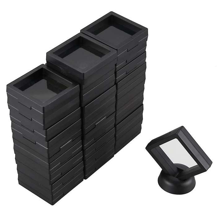 Coin Display Box - Set Of 30 Frame Display Holder with Stands Black