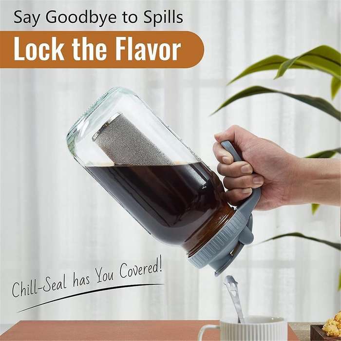 Cold Brew Coffee Maker Mason Jar 64oz, Durable Thick Glass Cold Brew Pitcher Flip Cap Spout Lid with