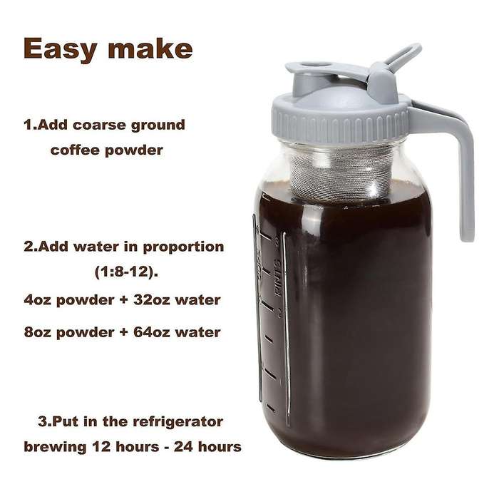 Cold Brew Coffee Filter with Pour Spout Lid for 32 OZ Wide Mouth Mason Jar, 304 Stainless Steel Stra