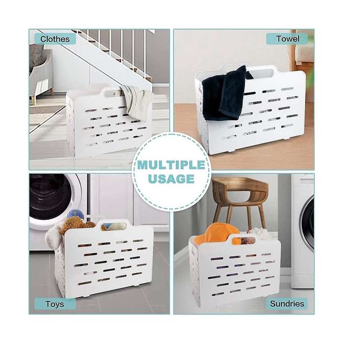 Collapsible Storage Basket Modern Plastic Bins Crates with Handles, Foldable Laundry Hamper, Basket