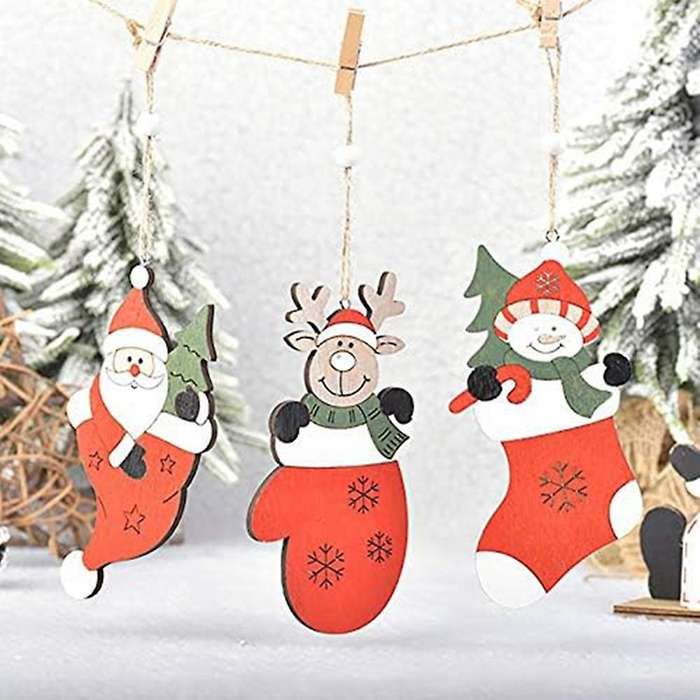 Colored Drawing Hanging Pendant Santa -- Shape Christmas Tree Hanging Ornament Holiday Decorations