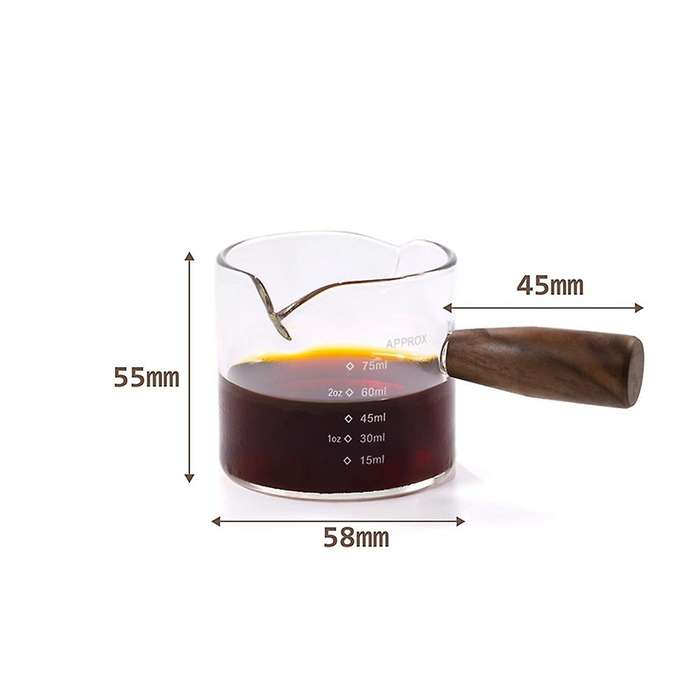 Colored Espresso Shot Glass Double Spouts, Measuring Triple Pitcher Milk Cup with 2 Spouts
