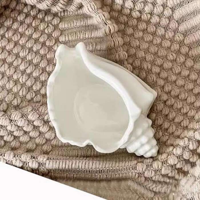 Conch Shell Tea Light Candle Holder, Shell Jewelry Dish, Ocean Beach Theme Ceramic White Shell Jewel
