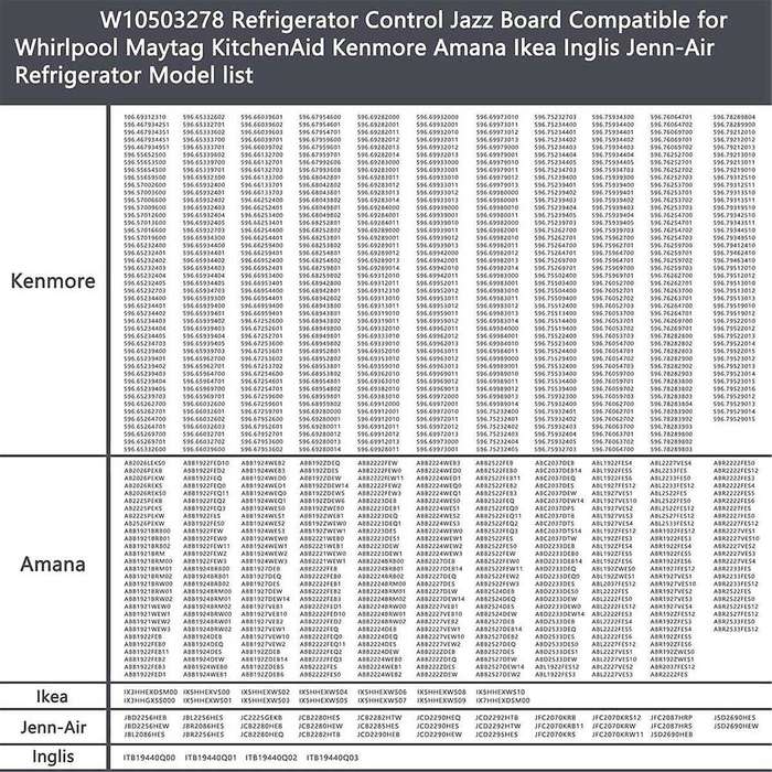 W10503278 Refrigerator Control JAZZ Board for , WPW10503278 12784415, W10503278, AP6022400,12002339