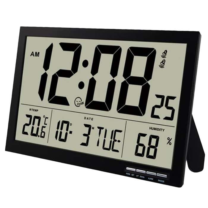 Wall Clock Digital, with Temperature and Humidity, Day of the Week Radio Clock, Easy to Read, Temper