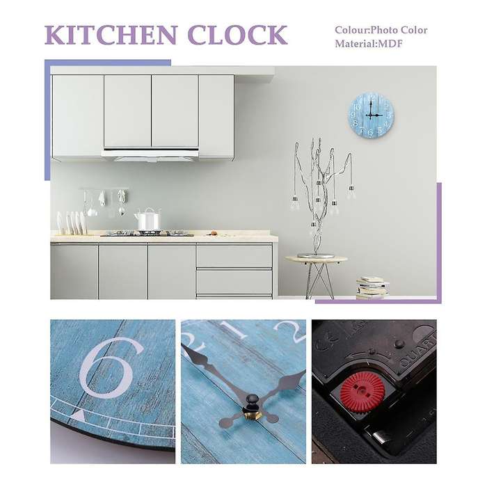 Wall Clock,10 Inch Teal Silent Non-ticking Kitchen Clock Decor, Country Retro Decorative Wall Clock