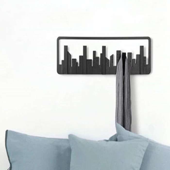 Wall Hanger Mount Multipurpose Hook Pastoral Style Black Coat Hanger Cityscape Art Clothes Hanger De