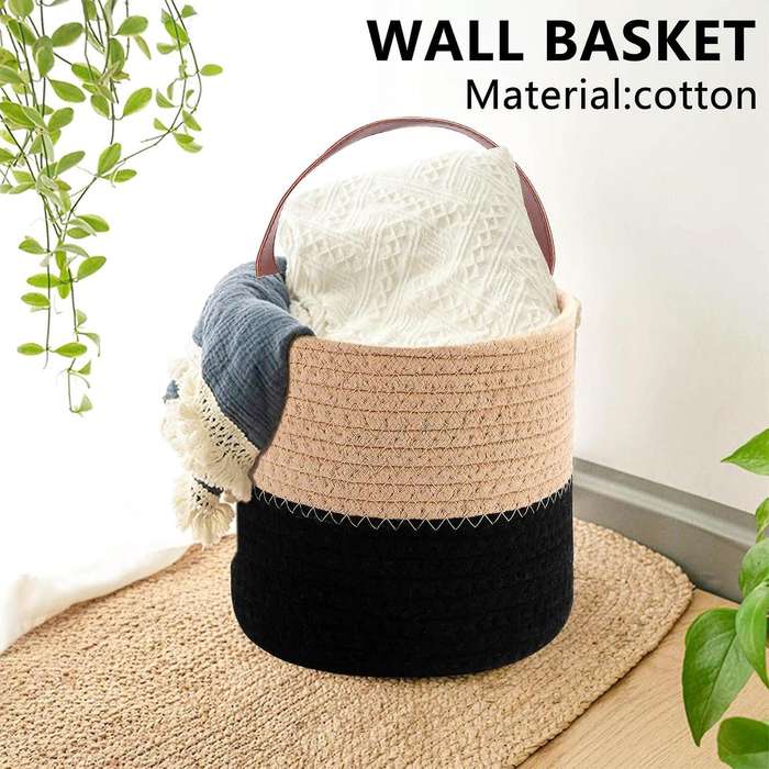 Wall Hanging Cotton Rope Basket with Handle Bins,woven Basket Organizer for Flower Plants,toys(s)