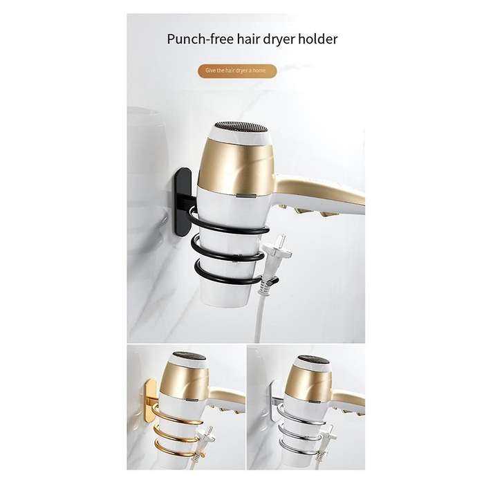Wall Mounted Hair Dryer Holder Spiral Hair Care Tools Hanging Rack Organizer for Blow Dryer Storage
