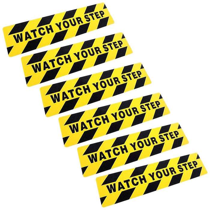 Watch Your Step Floor Stickers 6X24 Inch Warning Sign Sticker Floor Tape Anti Slip Abrasive Adhesiv