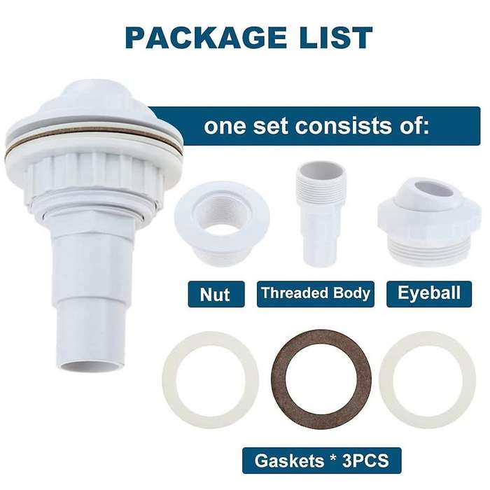Water Inlet Outlet Fittings with Clip Threaded Tape Swimming Pool Return Nozzle Removable Swimming