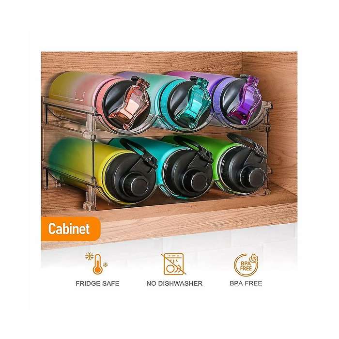 Water Organizer for Cabinet, 2 Packs Stackable Plastic Water Holder, Wine Racks for Kitchen Fridge