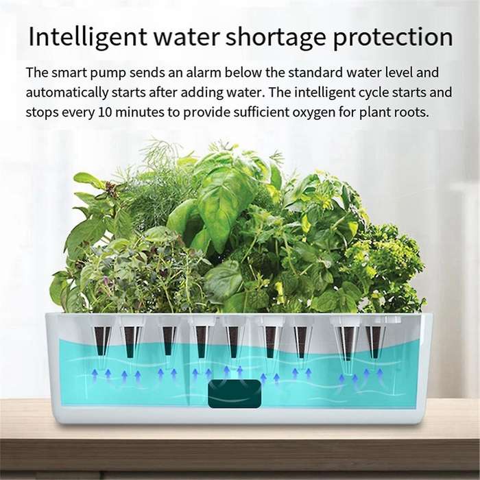 Water Pump Smart Hydroponics Growing System Indoor Garden Kit 9 Pods Automatic Timing with Height Ad