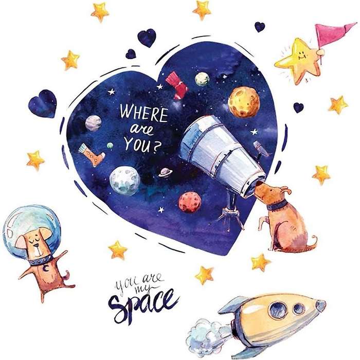 Watercolor Wandsticker Space Murals Wall Decal Baby Blue Room Planets Star Stickers Wall Decor for