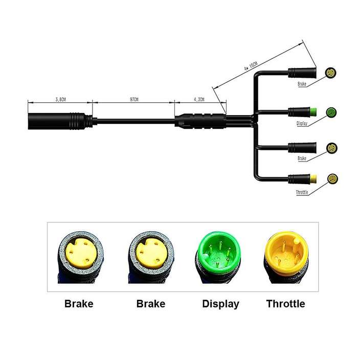 Waterproof 1T4 -Bus Cable Harness for BBS01 BBS02 Mid Motor Display Brake Lever Thumb Throttle Conne