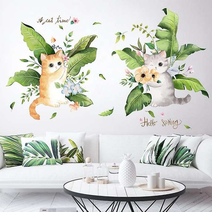 Waterproof Cartoon Cat Animal Wall Stickers for Kids Room Bathroom Bedroom Wall Decals Removable Mu
