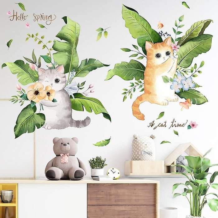 Waterproof Cartoon Cat Animal Wall Stickers for Kids Room Bathroom Bedroom Wall Decals Removable Mu