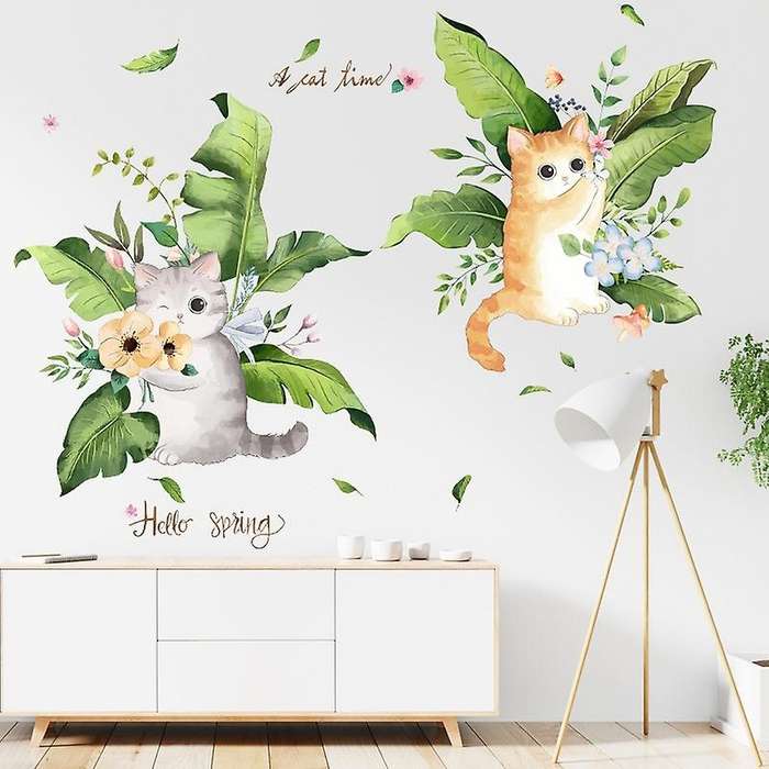 Waterproof Cartoon Cat Animal Wall Stickers for Kids Room Bathroom Bedroom Wall Decals Removable Mu