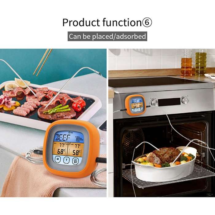 Waterproof Dual Probe Digital Meat Thermometer with Touch Screen for Grill BBQ Food