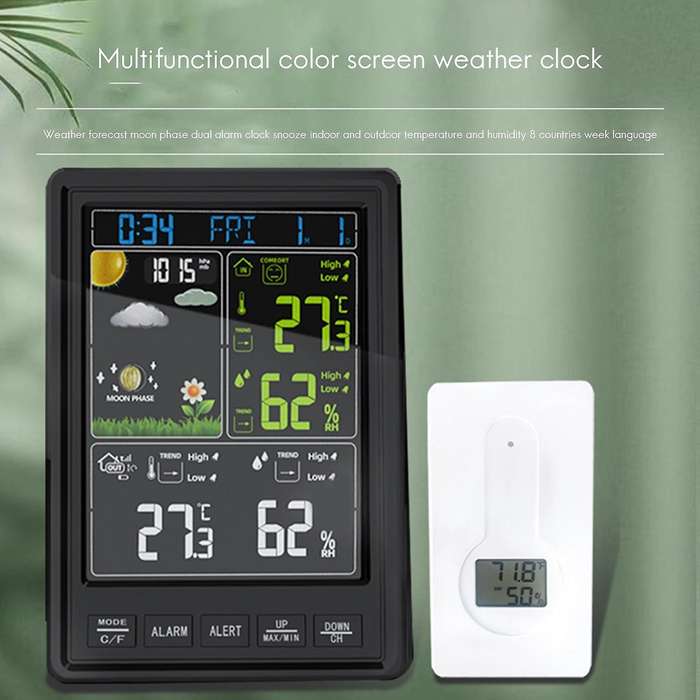Weather Station Clocks Wireless Indoor Outdoor Thermometer Table Clock with Temperature and Humidity
