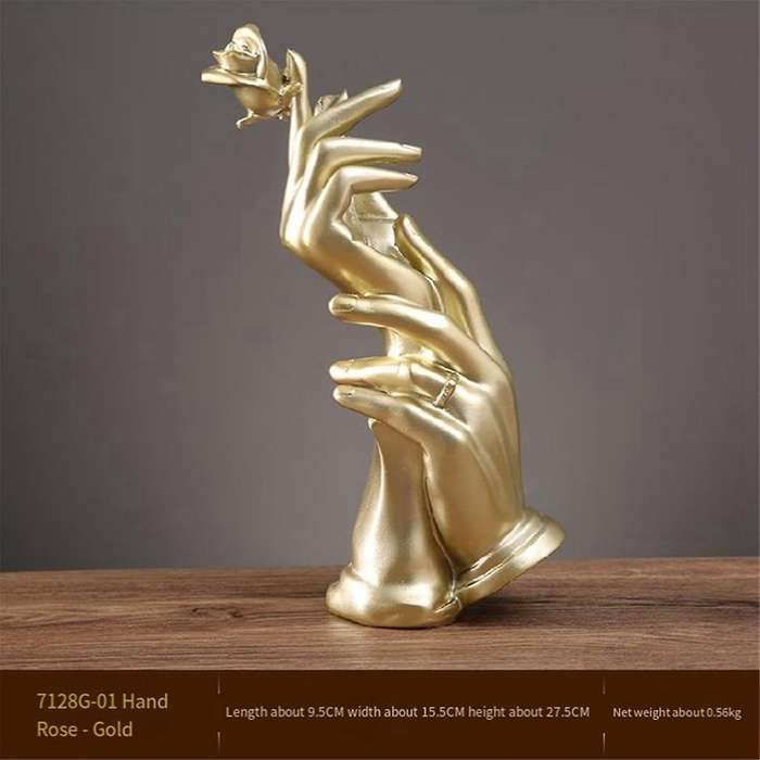 -wedding Valentines Day Gift Fashion-home Decor Resin Hands Hold Flower Statue Hands with Rose Sculp