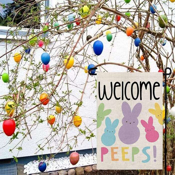 Welcome Easter Garden Flag Double Sided Vertical Bunny Banners Spring Outdoor Farmhouse Decoration